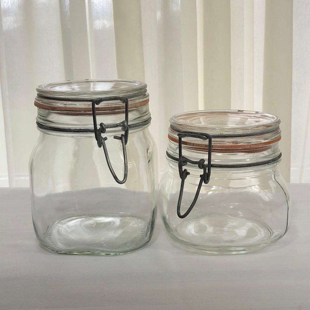 Set of Vintage Glass Bail & Trigger Jar Canisters